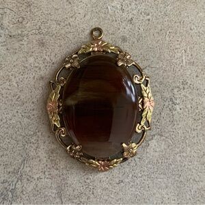 Vintage LS Peterson Co Banded Agate 12k Rose & Yellow Gold Filled Pendant Charm